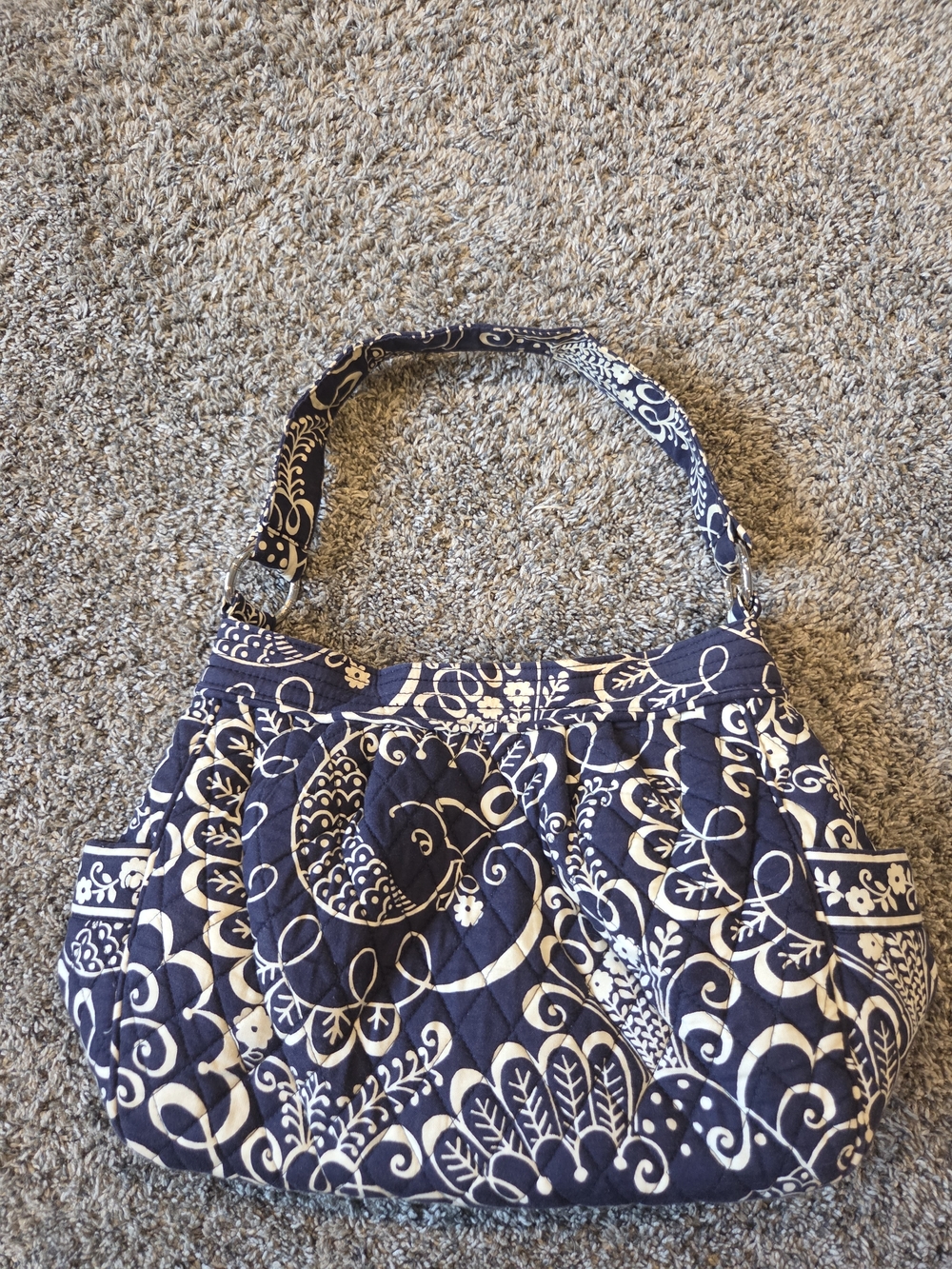Vera Bradley Quilted Navy and Cream Floral Shoulder Bag